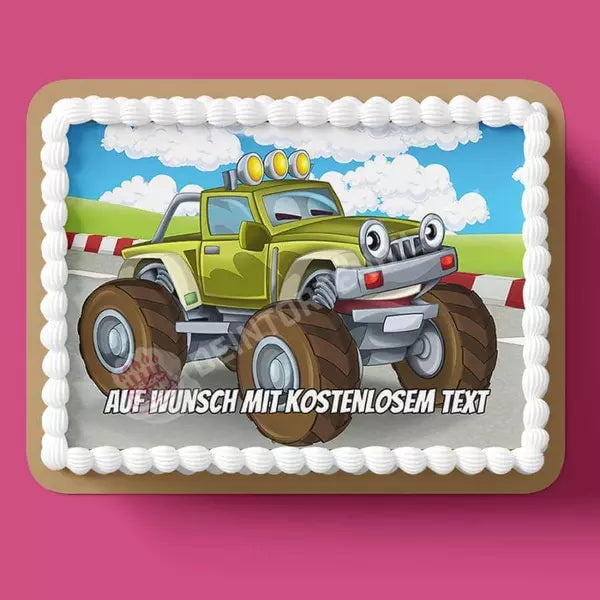 Rechteck Motiv: Grüner Cartoon Monstertruck - Deintortenbild.de Tortenaufleger aus Esspapier: Oblatenpapier, Zuckerpapier, Fondantpapier