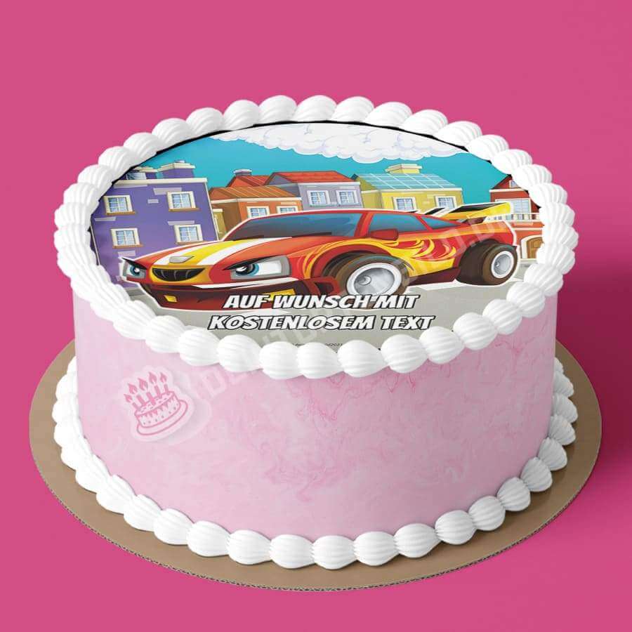 Motiv: Cartoon Rennauto - Hochwertige und individuelle Tortenaufleger für jeden Anlass
Tortenaufleger Cartoon Rennauto in 20cm Kreis 
Unsere Tortenaufleger sind ein ideales Geschenk für beson - Tortenbild - DeintortenbildCartoon Rennauto