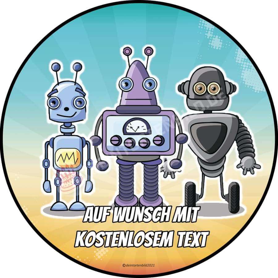 Motiv: Drei Roboter (Version2) von Deintortenbild – Tortenaufleger, Tortenfoto, Tortenbild, personalisiert & individuell bei Deintortenbild.de