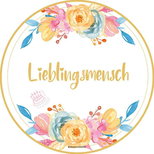 Motiv: Elegante Bunte Blumen Mit Spruch Zum Auswählen Oblatenpapier / Lieblingsmensch Yellow