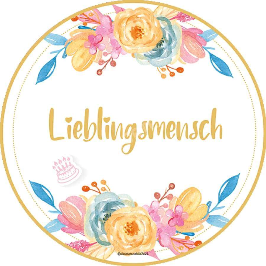 Motiv: Elegante Bunte Blumen Mit Spruch Zum Auswählen Oblatenpapier / Lieblingsmensch Yellow