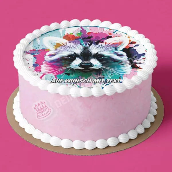 Motiv: Waschbär Bunt - Deintortenbild.de Tortenaufleger aus Esspapier: Oblatenpapier, Zuckerpapier, Fondantpapier