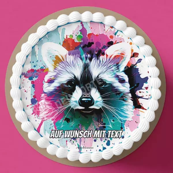 Motiv: Waschbär Bunt - Deintortenbild.de Tortenaufleger aus Esspapier: Oblatenpapier, Zuckerpapier, Fondantpapier