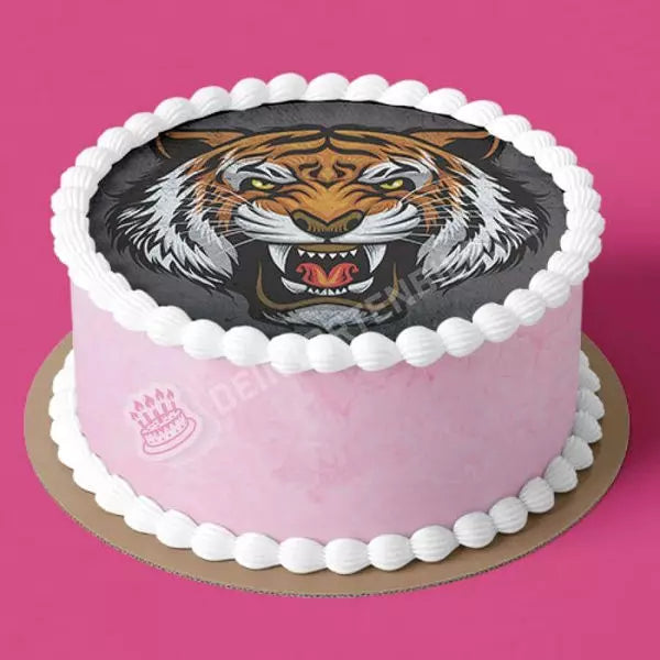 Motiv: Tiger brüllend - Deintortenbild.de Tortenaufleger aus Esspapier: Oblatenpapier / Orange / Metallisch, Oblatenpapier / Orange / Rot, Oblatenpapier / Orange / Blau, Oblatenpapier / Orange / Grün, Oblatenpapier / Blau / Metallisch, Oblatenpapier / Blau / Rot, Oblatenpapier / Blau / Blau, Oblatenpapier / Blau / Grün, Zuckerpapier / Orange / Metallisch, Zuckerpapier / Orange / Rot