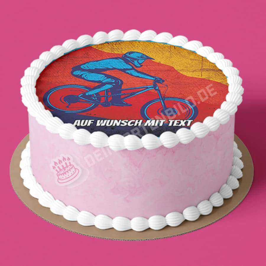 Motiv: Mountainbiker - Deintortenbild.de Tortenaufleger aus Esspapier: Oblatenpapier / Red, Oblatenpapier / Purple, Zuckerpapier / Red, Zuckerpapier / Purple, Fondantpapier / Red, Fondantpapier / Purple