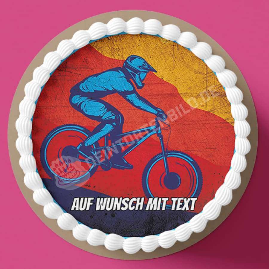 Motiv: Mountainbiker - Deintortenbild.de Tortenaufleger aus Esspapier: Oblatenpapier / Red, Oblatenpapier / Purple, Zuckerpapier / Red, Zuckerpapier / Purple, Fondantpapier / Red, Fondantpapier / Purple