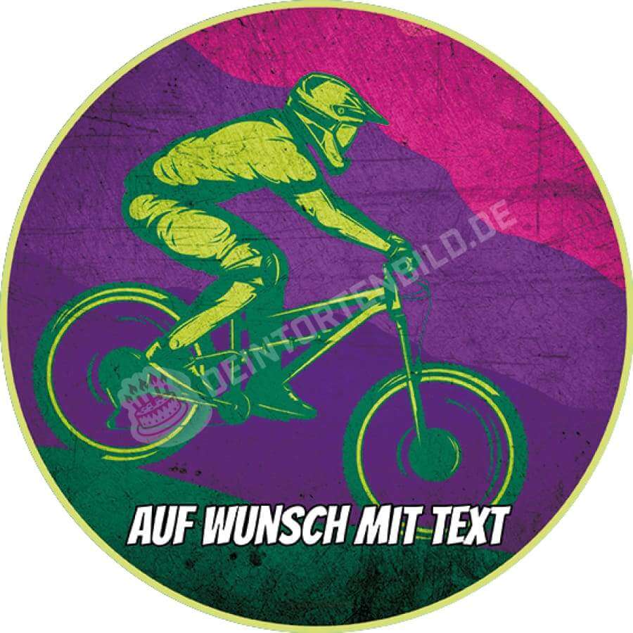 Motiv: Mountainbiker - Deintortenbild.de Tortenaufleger aus Esspapier: Oblatenpapier / Red, Oblatenpapier / Purple, Zuckerpapier / Red, Zuckerpapier / Purple, Fondantpapier / Red, Fondantpapier / Purple