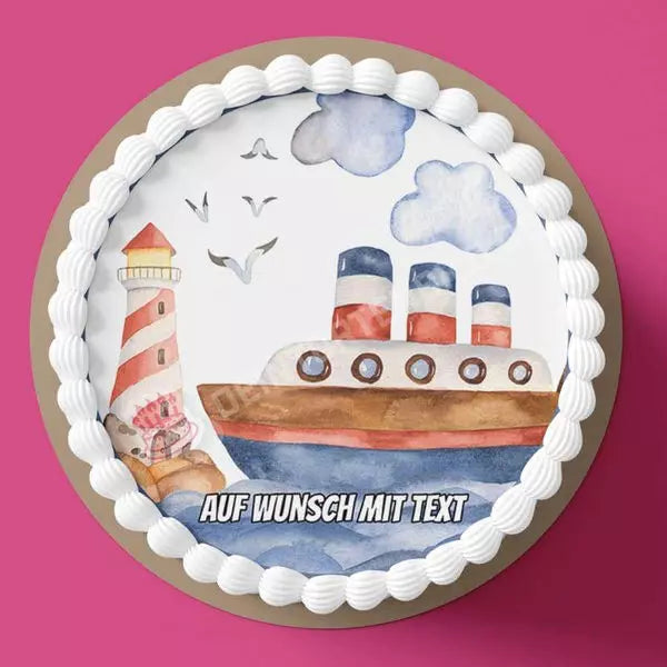 Motiv: Schiff am Leuchtturm - Deintortenbild.de Tortenaufleger aus Esspapier: Oblatenpapier, Zuckerapapier, Fondantpapier