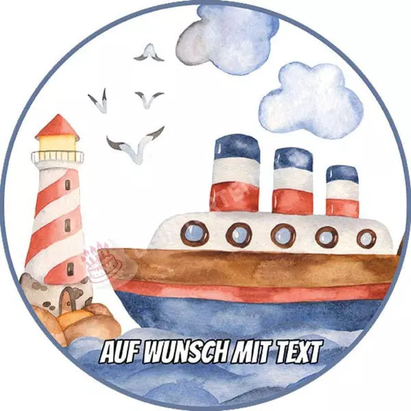 Motiv: Schiff am Leuchtturm - Deintortenbild.de Tortenaufleger aus Esspapier: Oblatenpapier, Zuckerapapier, Fondantpapier