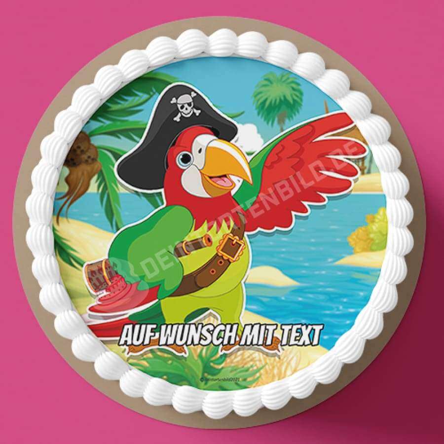 Motiv: Piraten Papagei - Hochwertige und individuelle Tortenaufleger für jeden Anlass
Tortenaufleger Piraten Papgei in 20cm Kreis 
Unsere Tortenaufleger sind ein ideales Geschenk für besonde - Tortenbild - DeintortenbildPiraten Papagei