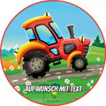 Motiv: Roter Traktor in idyllischer Landschaft - Deintortenbild.de Tortenaufleger aus Esspapier: Oblatenpapier, Zuckerpapier, Fondantpapier