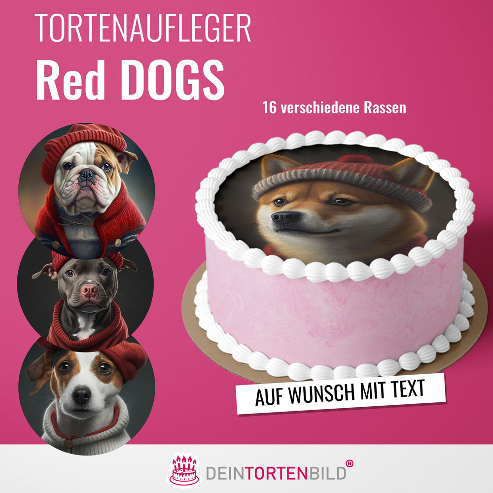 Tortenaufleger mit Süßen Hunden Kollektion Red Dogs von Deintortenbild – Tortenaufleger, Tortenfoto, Tortenbild, personalisiert & individuell bei Deintortenbild.de