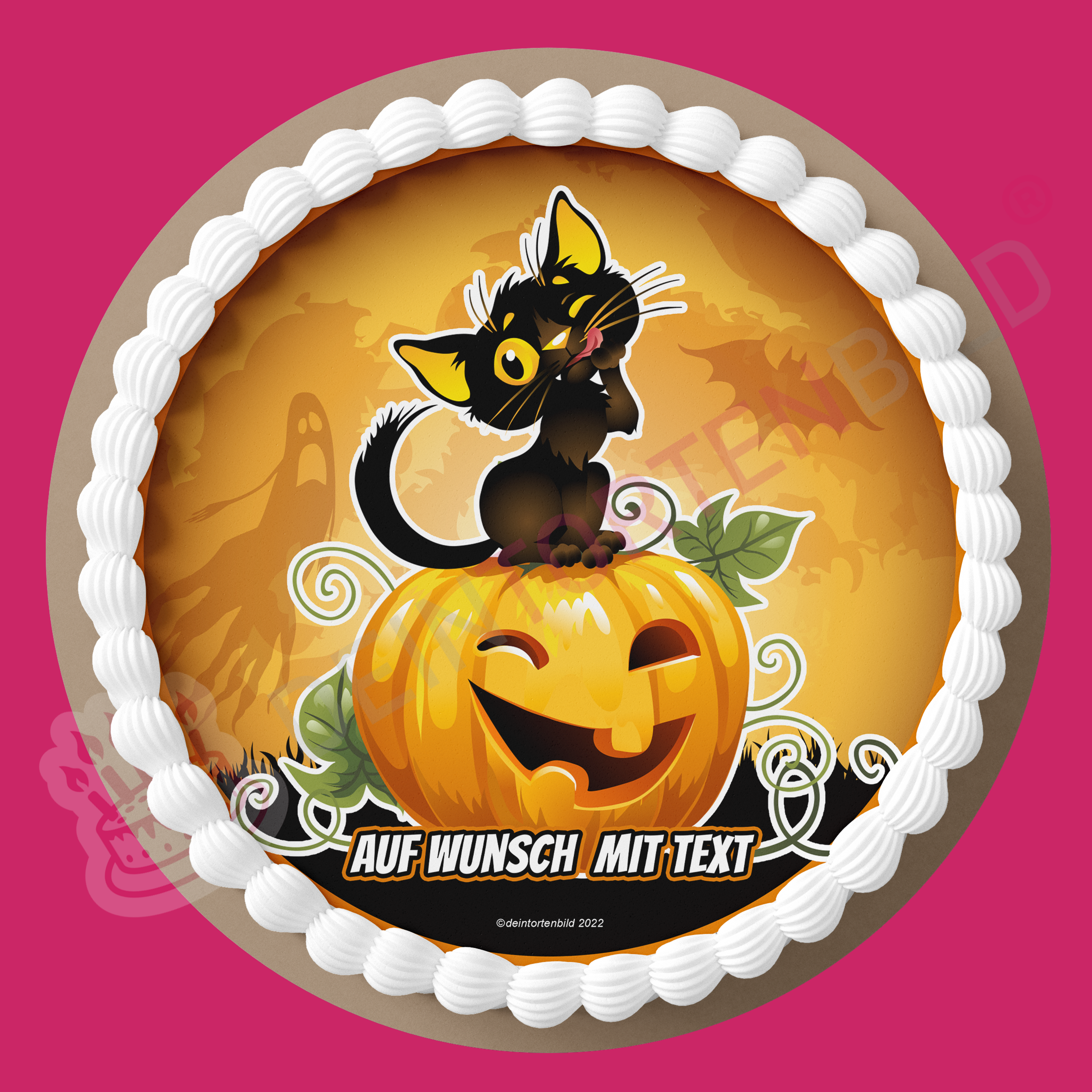 Happy Halloween Kürbis mit Katze von Deintortenbild – Tortenaufleger, Tortenfoto, Tortenbild, personalisiert & individuell bei Deintortenbild.de