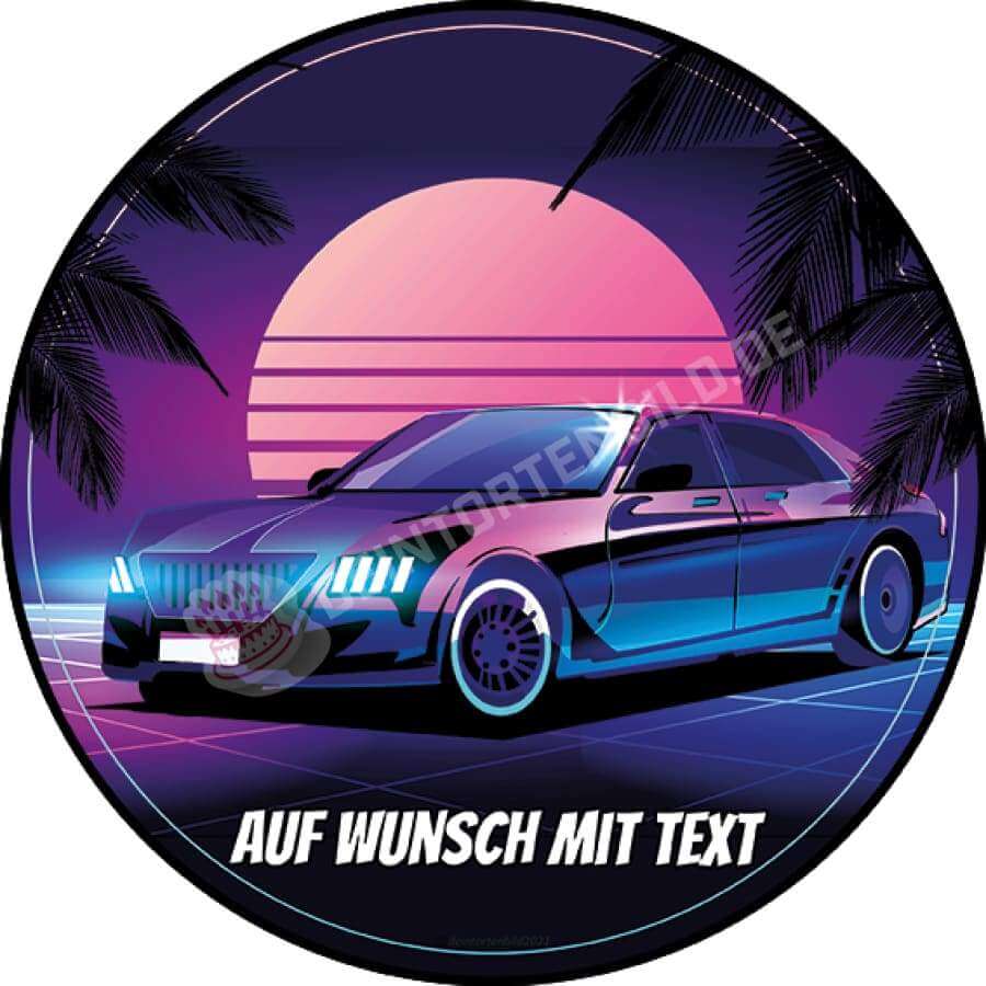 Motiv: Retrowave 80er Stil Auto - Hochwertige und individuelle Tortenaufleger für jeden Anlass
Tortenaufleger Retrowave 80er Stil Auto in 20cm Kreis 
Dieser Tortenaufleger mit einem Auto im 80er Retr - Tortenbild - DeintortenbildRetrowave 80er Stil Auto