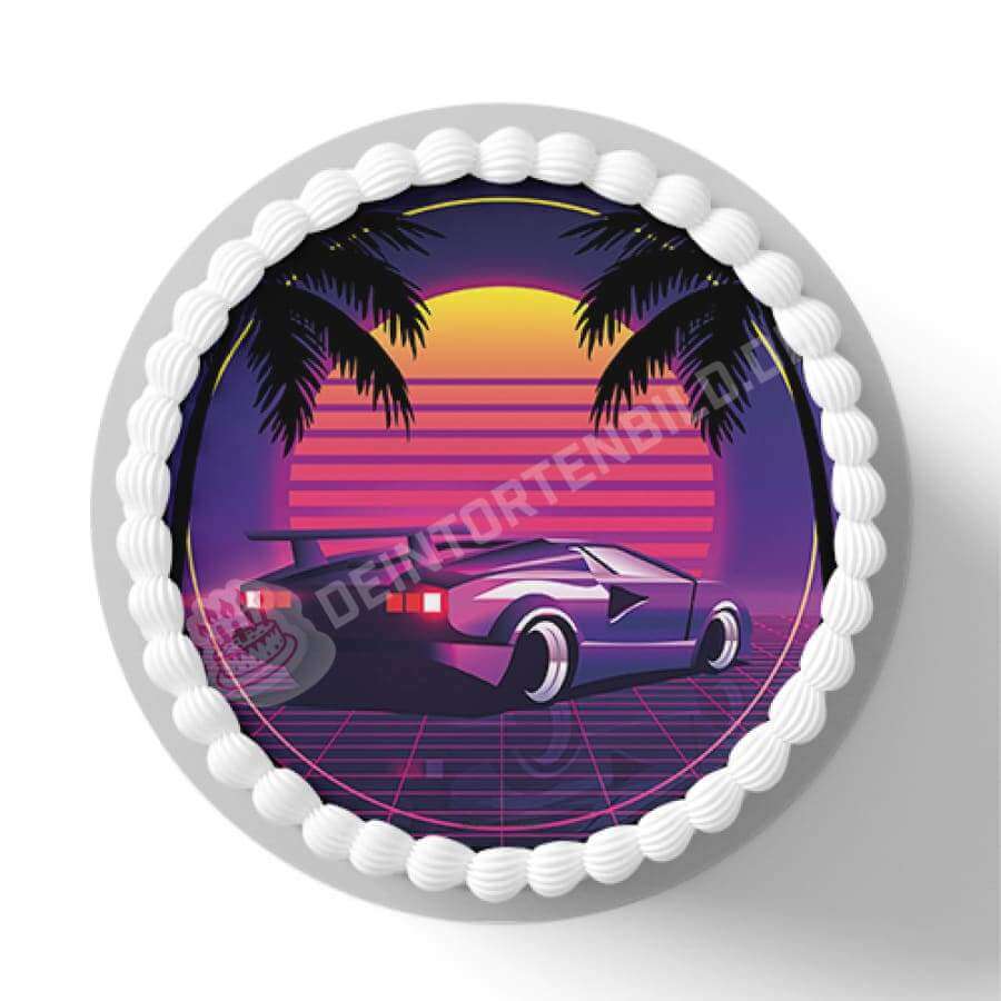 Motiv: Retrowave 80er Stil Auto (Version 2) von Deintortenbild – Tortenaufleger, Tortenfoto, Tortenbild, personalisiert & individuell bei Deintortenbild.de