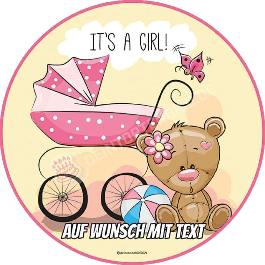 Motiv: Baby Bär - It's a girl von Deintortenbild – Tortenaufleger, Tortenfoto, Tortenbild, personalisiert & individuell bei Deintortenbild.de