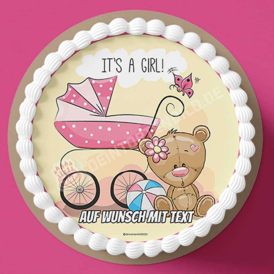 Motiv: Baby Bär - It's a girl von Deintortenbild – Tortenaufleger, Tortenfoto, Tortenbild, personalisiert & individuell bei Deintortenbild.de