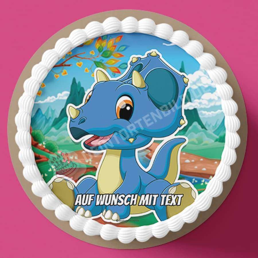 Motiv: Kleiner blauer Dino - Triceratops von Deintortenbild – Tortenaufleger, Tortenfoto, Tortenbild, personalisiert & individuell bei Deintortenbild.de