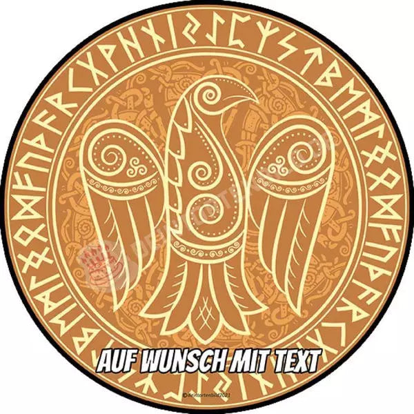 Motiv: Wikinger Symbole Odins Rabe - Hochwertige und individuelle Tortenaufleger für jeden Anlass
Tortenaufleger Wikinger Symbole Odins Rabe in 20cm Kreis 
Unsere Tortenaufleger sind ein ideales Geschen - Tortenbild - DeintortenbildWikinger Symbole Odins Rabe