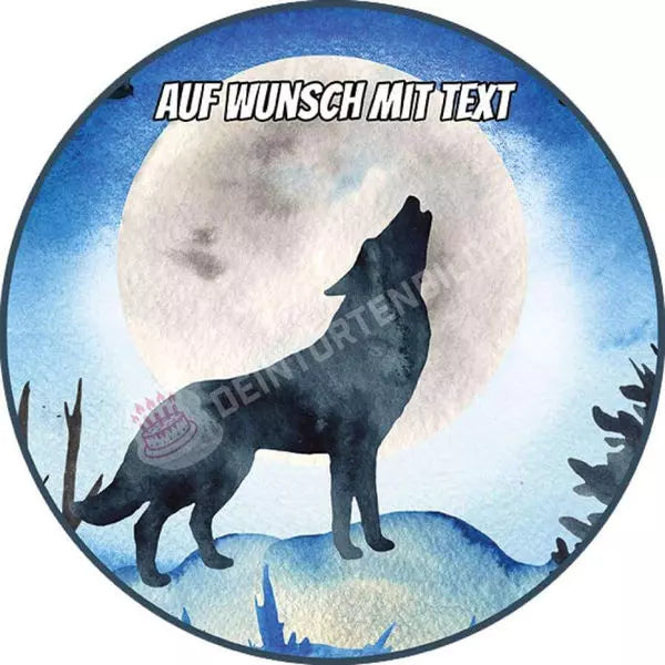 Motiv: Wasserfarben Wolf vor Vollmond - Deintortenbild.de Tortenaufleger aus Esspapier: Oblatenpapier, Zuckerpapier, Fondantpapier