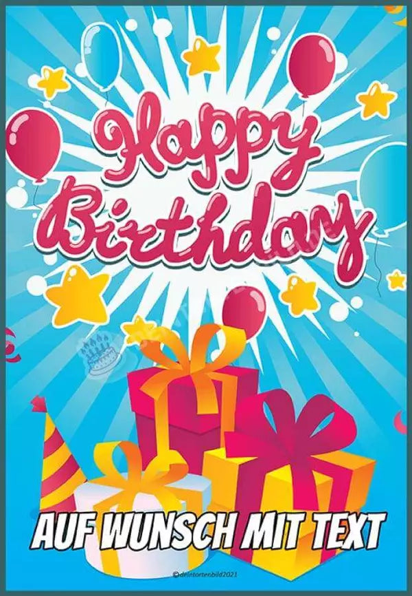 Rechteck Motiv: Happy Birthday Cartoon blau - Deintortenbild.de Tortenaufleger aus Esspapier: Oblatenpapier, Zuckerpapier, Fondantpapier