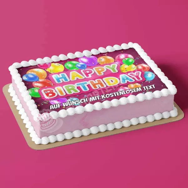 Rechteck Motiv: Happy Birthday - magenta / pink - Deintortenbild.de Tortenaufleger aus Esspapier: Oblatenpapier, Zuckerpapier, Fondantpapier