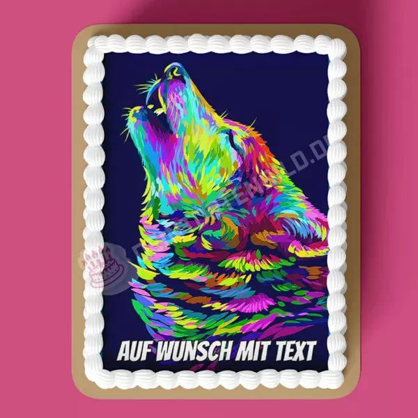 Rechteck Motiv: Wolf bunt - Deintortenbild.de Tortenaufleger aus Esspapier: Oblatenpapier, Zuckerpapier, Fondantpapier