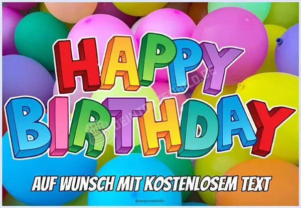 Rechteck Motiv: Happy Birthday - Bunte Ballons - Deintortenbild.de Tortenaufleger aus Esspapier: Oblatenpapier, Zuckerpapier, Fondantpapier