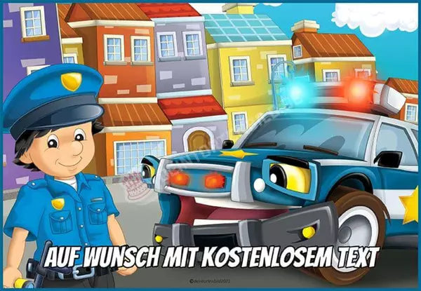Rechteck Motiv: Cartoon Polizist mit Auto - Deintortenbild.de Tortenaufleger aus Esspapier: Oblatenpapier, Zuckerpapier, Fondantpapier
