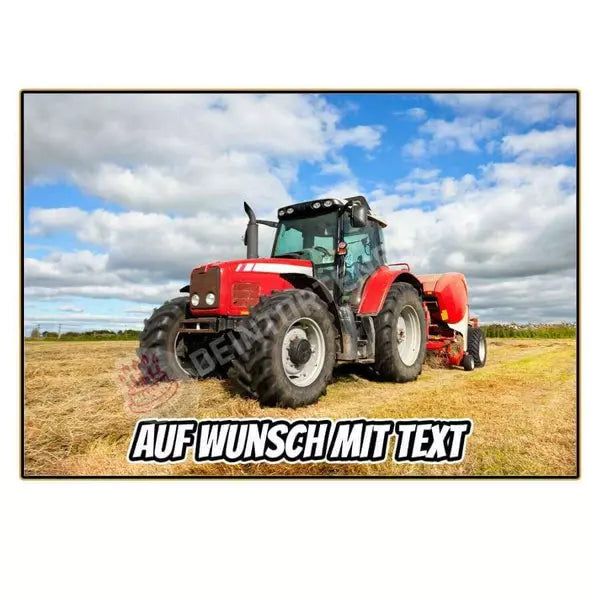 Rechteck Motiv: Traktor Rot - Deintortenbild.de Tortenaufleger aus Esspapier: Oblate, Zuckerpapier, Fondantpapier