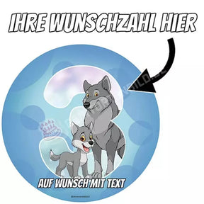 Zahlenmotiv: Wolf mit Kind - Deintortenbild.de Tortenaufleger aus Esspapier: Oblatenpapier, Zuckerpapier, Fondantpapier