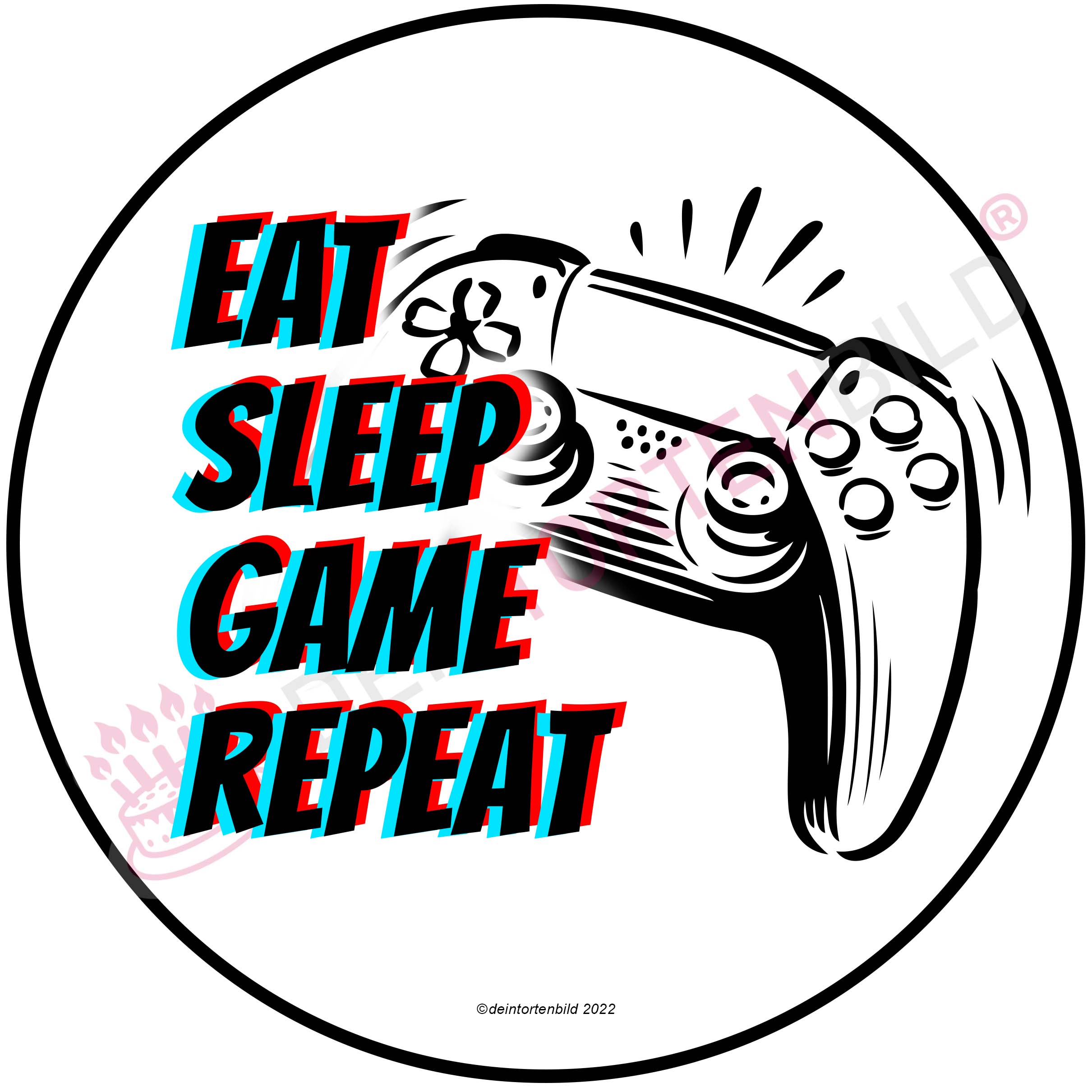 Gaming Controller "EAT SLEEP GAME REPEAT" - Deintortenbild.de Tortenaufleger aus Esspapier: Oblatenpapier, Zuckerpapier, Fondantpapier