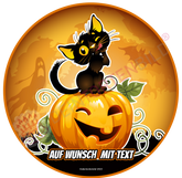 Happy Halloween Kürbis mit Katze - Deintortenbild.de Tortenaufleger aus Esspapier: Oblatenpapier, Zuckerpapier, Fondantpapier