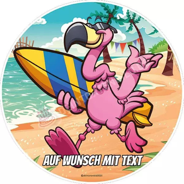 Motiv: Surfer Flamingo - Deintortenbild.de Tortenaufleger aus Esspapier: Oblatenpapier, Zuckerpapier, Fondantpapier