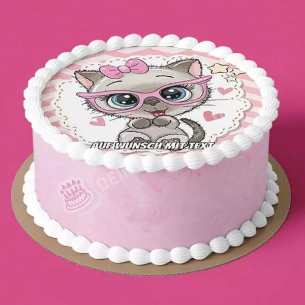 Motiv: Siamkatze mit rosa Brille - Deintortenbild.de Tortenaufleger aus Esspapier: Oblatenpapier, Zuckerpapier, Fondantpapier