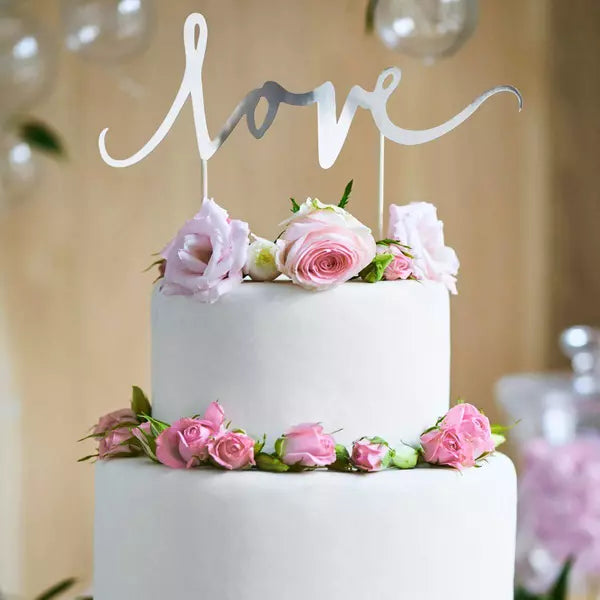 PARTYDECO CAKE TOPPER LOVE- SILVER - Deintortenbild.de Tortenaufleger aus Esspapier: Default Title