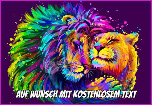 Rechteck Motiv: Löwen Paar Bunt - Deintortenbild.de Tortenaufleger aus Esspapier: Oblatenpapier, Zuckerpapier, Fondantpapier