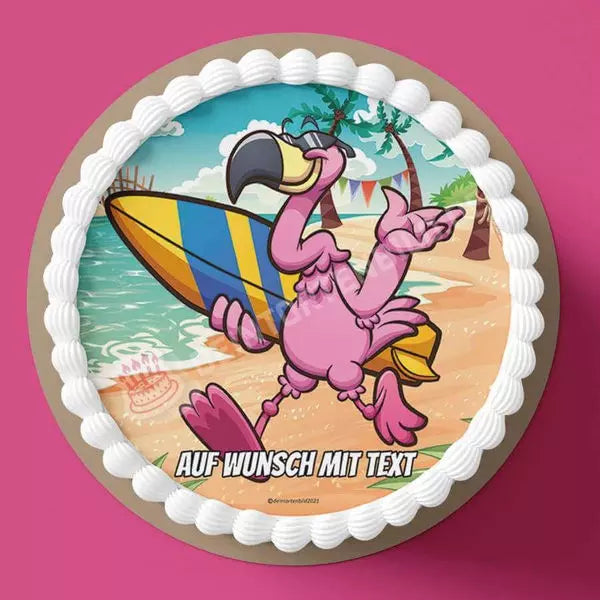 Motiv: Surfer Flamingo - Deintortenbild.de Tortenaufleger aus Esspapier: Oblatenpapier, Zuckerpapier, Fondantpapier