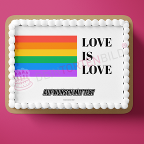 Rechteck Motiv: LGBTQ+ - Love is Love - Deintortenbild.de Tortenaufleger aus Esspapier: Oblatenpapier, Zuckerpapier, Fondantpapier