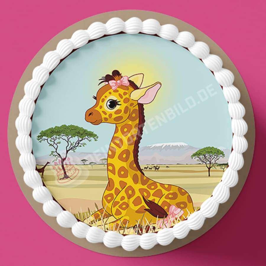 Motiv: Baby Giraffe mit Schleifchen - Deintortenbild.de Tortenaufleger aus Esspapier: Oblatenpapier, Zuckerpapier, Fondantpapier