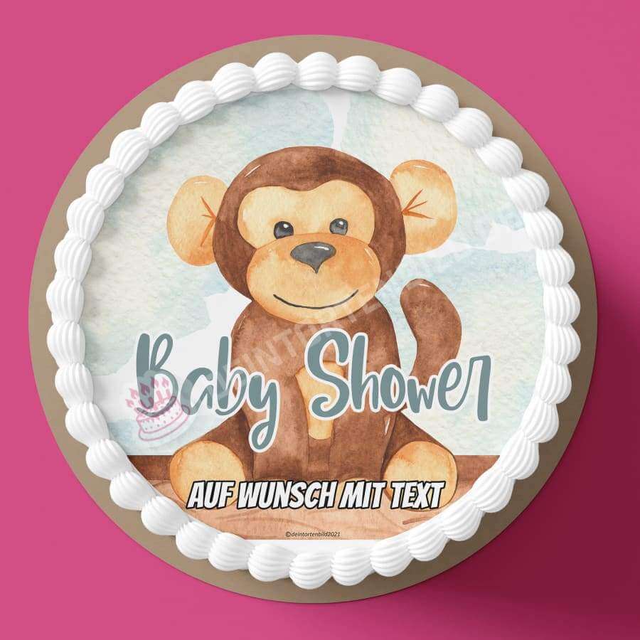 Motiv: Baby Shower - Plüschtier Affe - Deintortenbild.de Tortenaufleger aus Esspapier: Oblatenpapier, Zuckerpapier, Fondantpapier