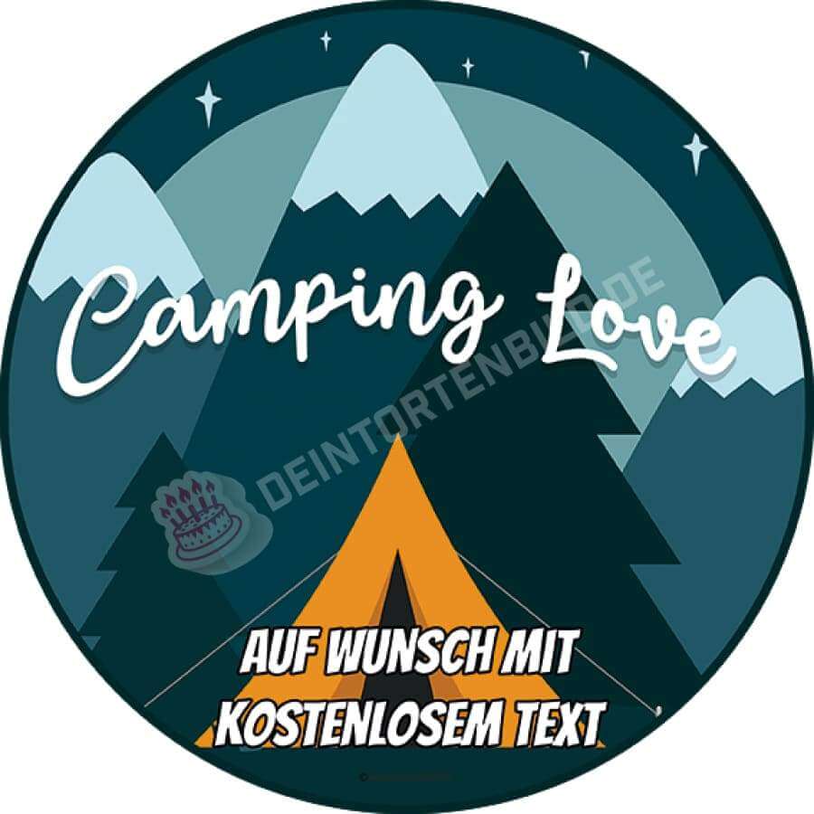 Motiv: "Camping Love" - Zelten - Deintortenbild.de Tortenaufleger aus Esspapier: Oblatenpapier, Zuckerpapier, Fondantpapier