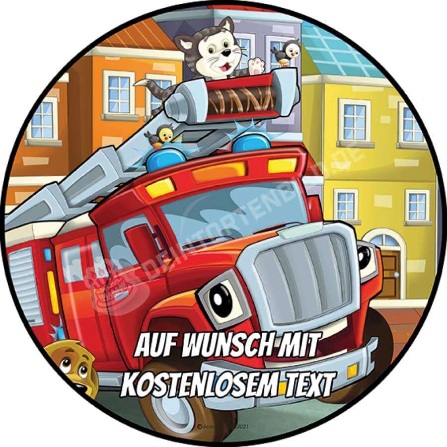 Motiv: Cartoon Feuerwehrauto - Deintortenbild.de Tortenaufleger aus Esspapier: Oblatenpapier, Zuckerpapier, Fondantpapier