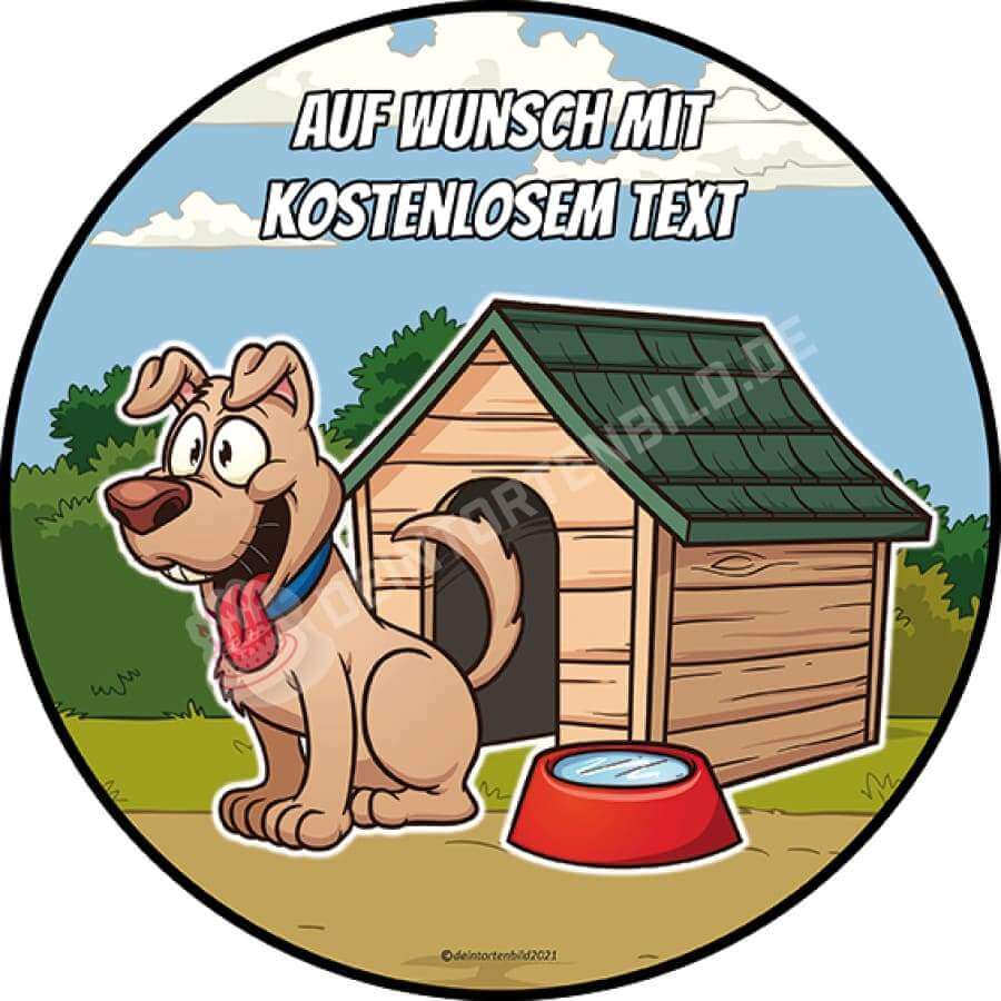 Motiv: Cartoon Hund vor Hundehütte - Deintortenbild.de Tortenaufleger aus Esspapier: Oblatenpapier, Zuckerpapier, Fondantpapier