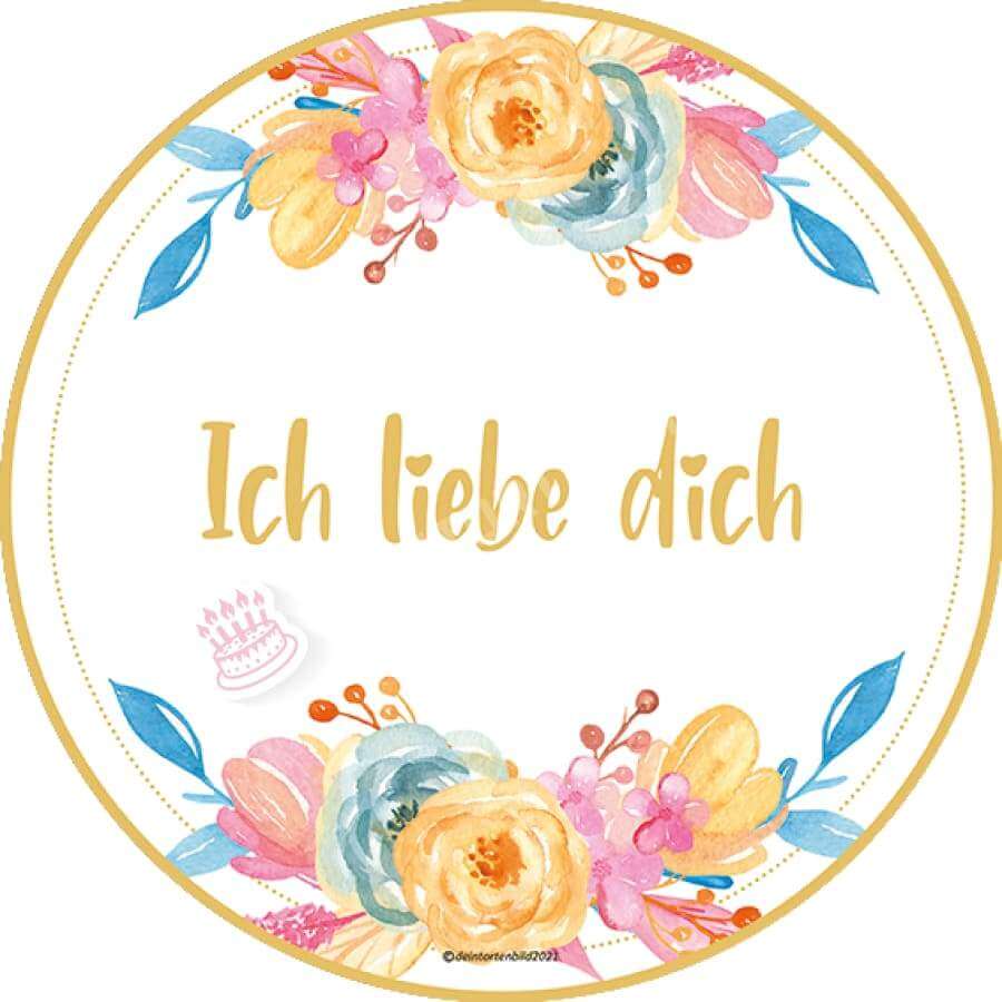 Motiv: Elegante Bunte Blumen Mit Spruch Zum Auswählen Oblatenpapier / Ich Liebe Dich Yellow