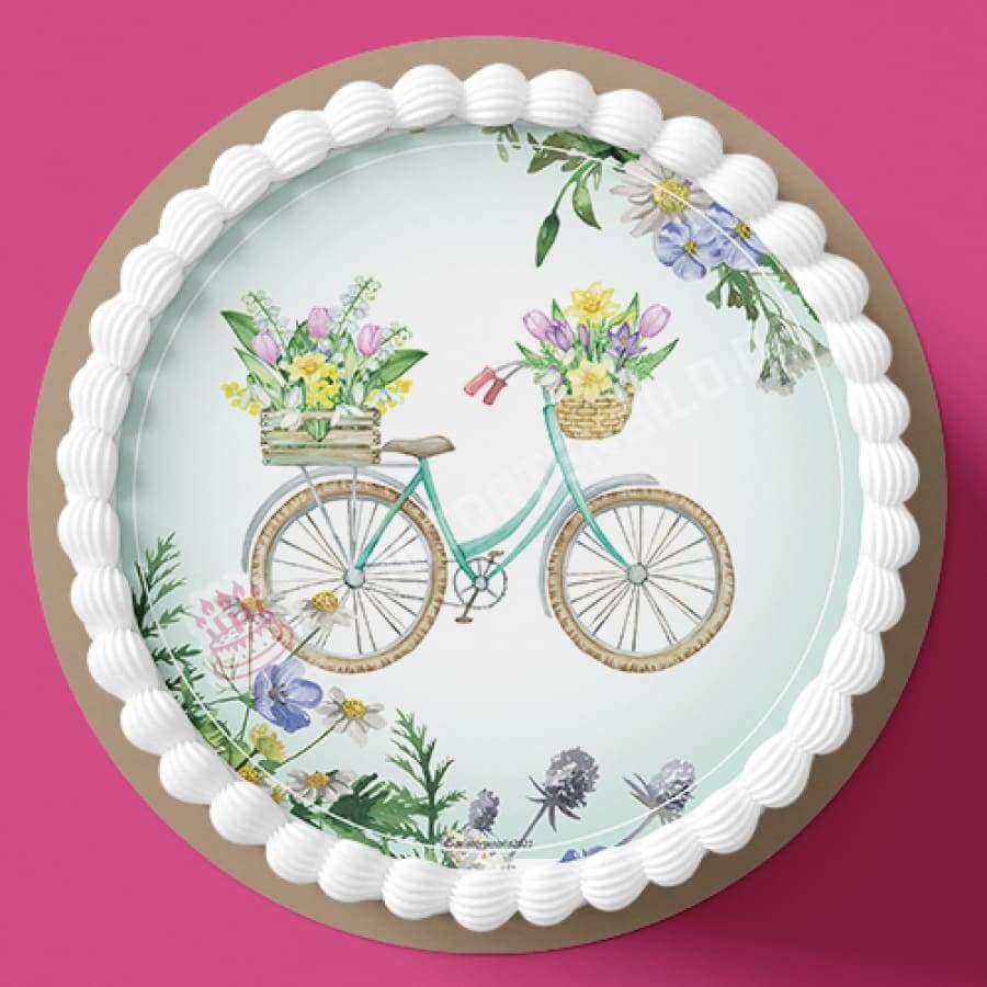 Motiv: Elegantes Fahrrad mit Blumen - Deintortenbild.de Tortenaufleger aus Esspapier: Oblatenpapier, Zuckerpapier, Fondantpapier