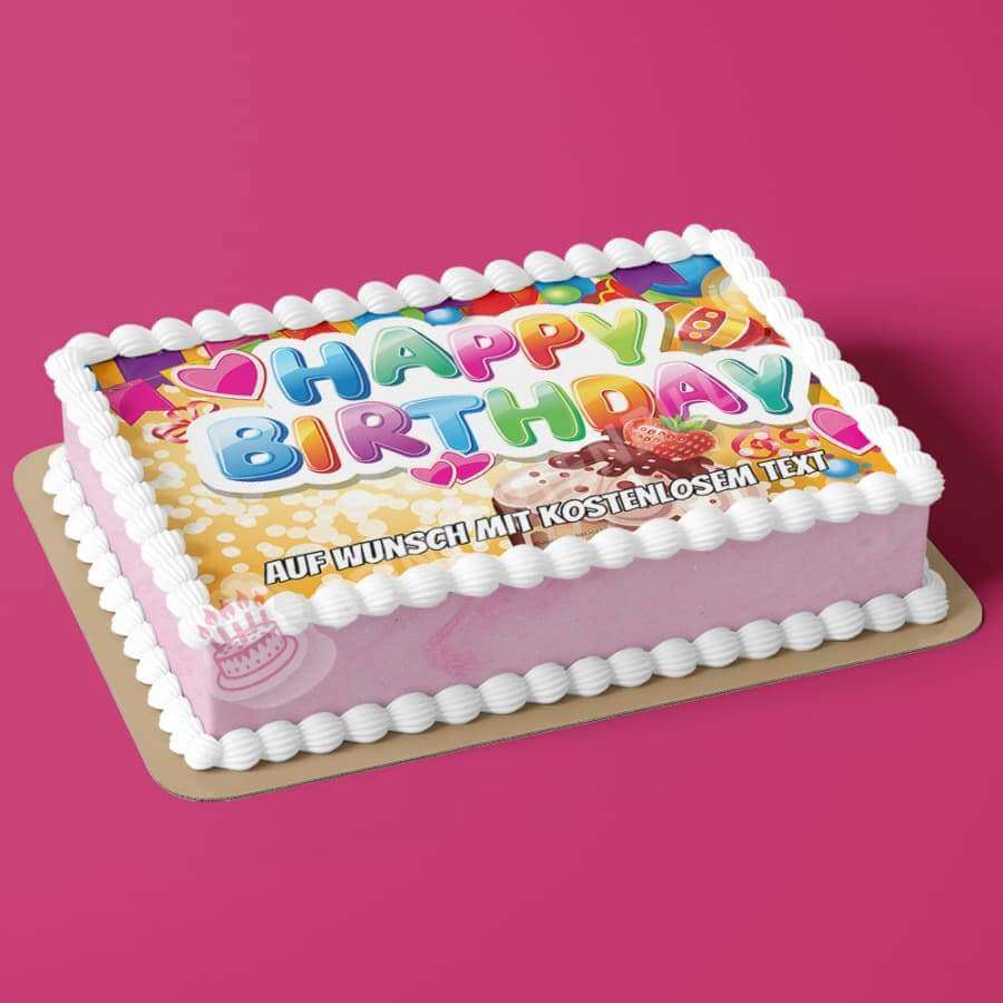 Motiv: Geburtstag - Happy Birthday - Deintortenbild.de Tortenaufleger aus Esspapier: Oblatenpapier, Zuckerpapier, Fondantpapier