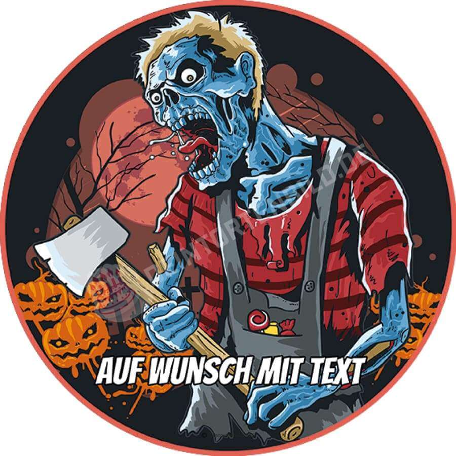 Motiv: Halloween Zombie mit Axt - Deintortenbild.de Tortenaufleger aus Esspapier: Oblatenpapier, Zuckerpapier, Fondantpapier