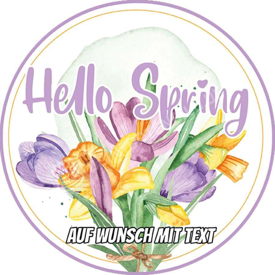 Motiv: Hello Spring - Frühlingsbeginn Blumenstrauß - Deintortenbild.de Tortenaufleger aus Esspapier: Oblatenpapier, Zuckerpapier, Fondantpapier