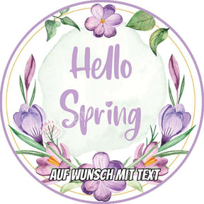 Motiv: Hello Spring - Frühlingsbeginn Krokusse - Deintortenbild.de Tortenaufleger aus Esspapier: Oblatenpapier, Zuckerpapier, Fondantpapier